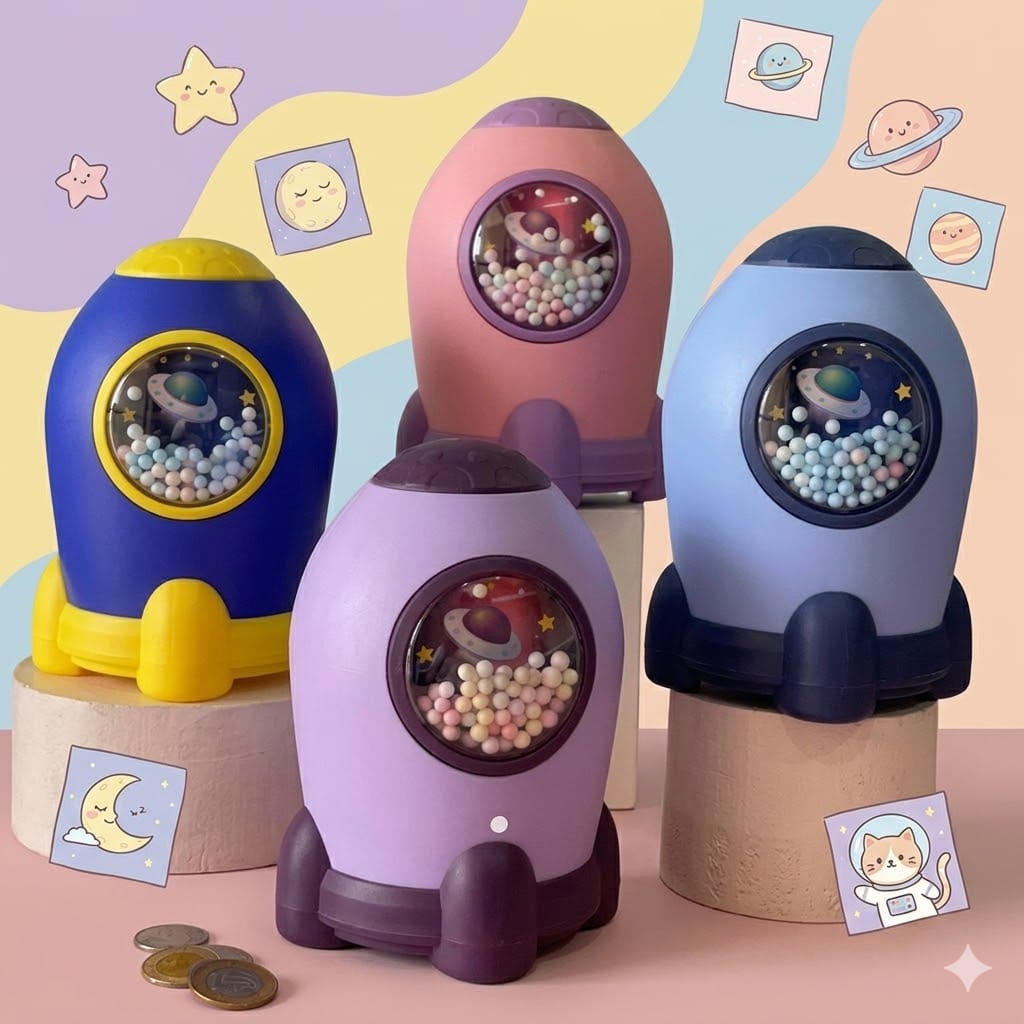 Arjoos|  Rocket-Shaped Piggy Banks also referred to as space-themed money boxes or gullaks.