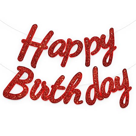 Arjoos|Red Glitter Cursive Happy Birthday Banner –Sparkle Letter Garland for Birthday Decoration, Hanging Banner (Pack of 1 Set)
