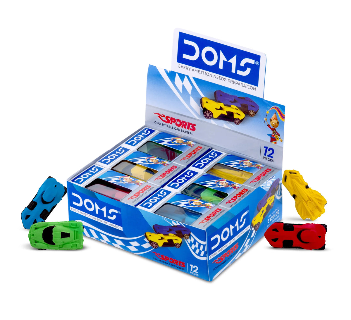 Arjoos| DOMS Sports Car Non Toxic Eraser  set of 12