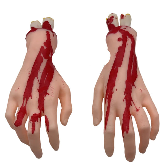 Arjoos| zombie or monster fake hands with exposed bones and fake blood -each