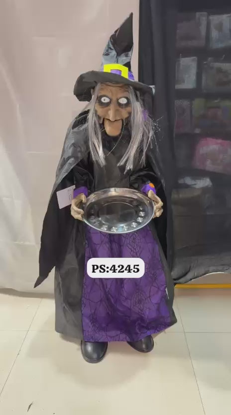 Arjoos| DAMAI Halloween Witch Housekeeper Ghost Haunted House Bar Begs for Money Ghost Voice Control Sensor Eyes Glow Scary Ghost