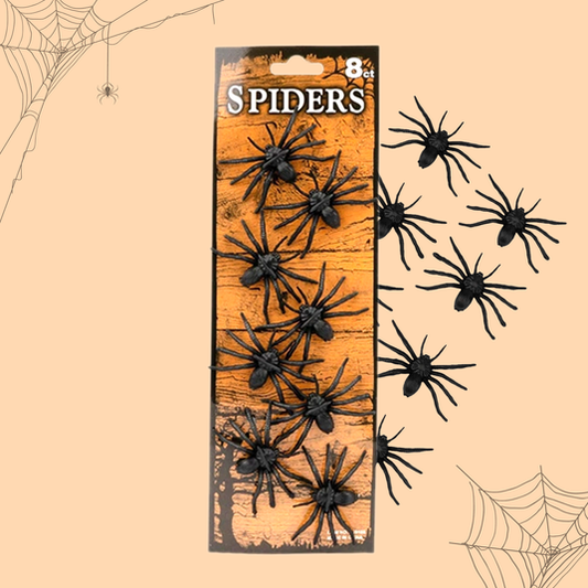 Arjoos|8ct Plastic Spiders (Halloween Creepy Crawlies Decoration)
