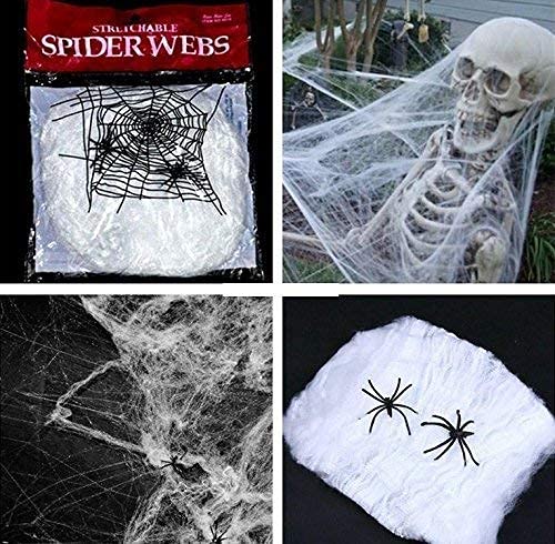 Arjoos |Halloween Stretchy Spider Web Color Cobweb Decoration with SpidersHalloween Party Supplies | Pack of 1