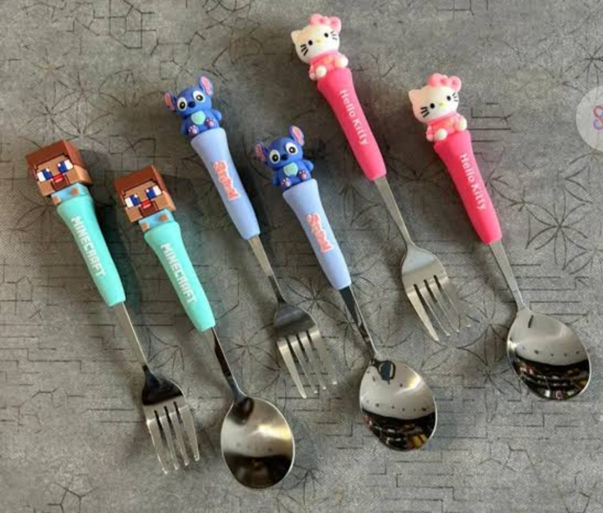 Arjoos|  Cartoon Fork and Spoon sets Hello Kitty, Minecraft (Steve), and Stitch