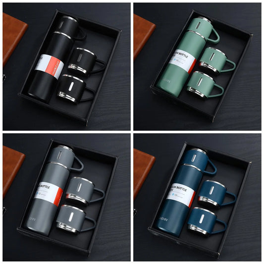 Arjoos | Stainless Steel Vacuum Flask Set with 2 Insulated Steel Cups Combo for Hot and Cold Beverages Flask (Multicolor)